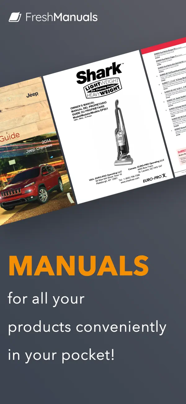 FreshManuals app showing a library of saved manuals
